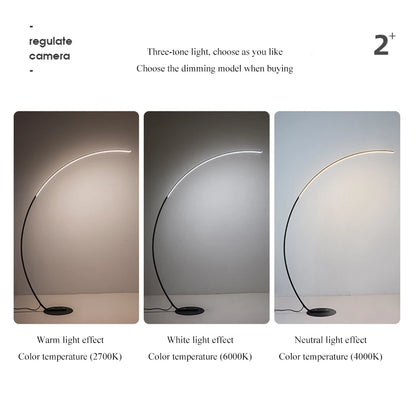 Nordic Designer Curved Aluminum LED Floor Lamp Modern Standing Light for Living Room Bedroom Bedside Room Decorative Lighting