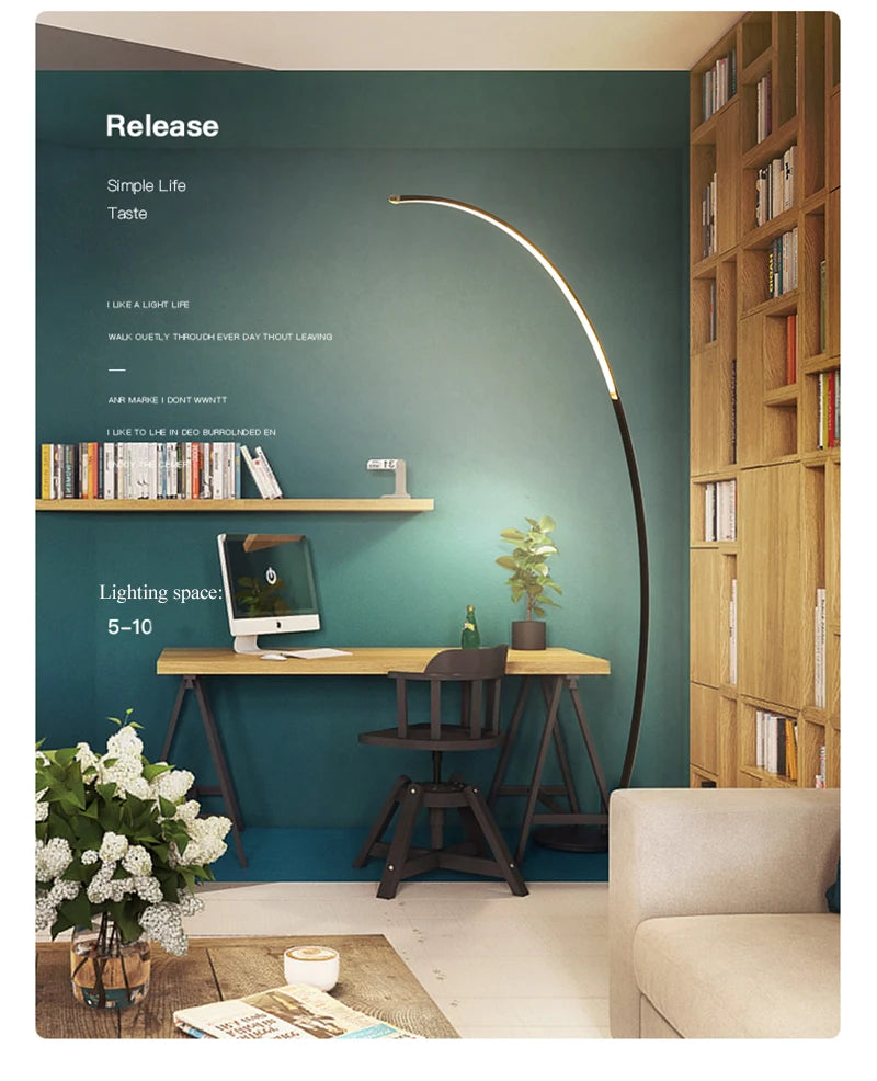 Nordic Designer Curved Aluminum LED Floor Lamp Modern Standing Light for Living Room Bedroom Bedside Room Decorative Lighting