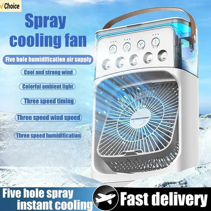 New 3 In 1 Fan AIr Conditioner Household Mini Air Cooler LED Night Light Portable Humidifier Air Adjustment Fan Office Home Fan