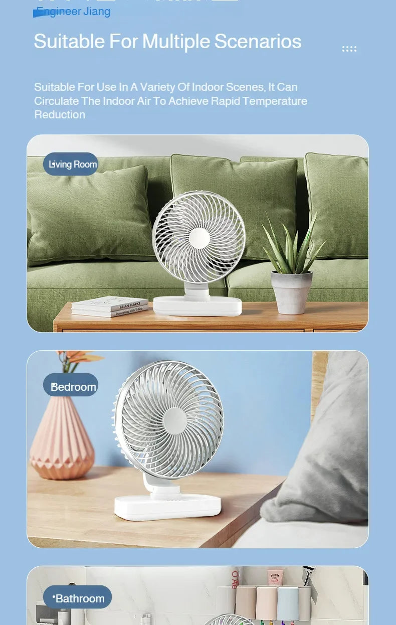 New oscillating electric fan 360-degree oscillation wireless charging air circulator fan multi-speed adjustable minimalist style