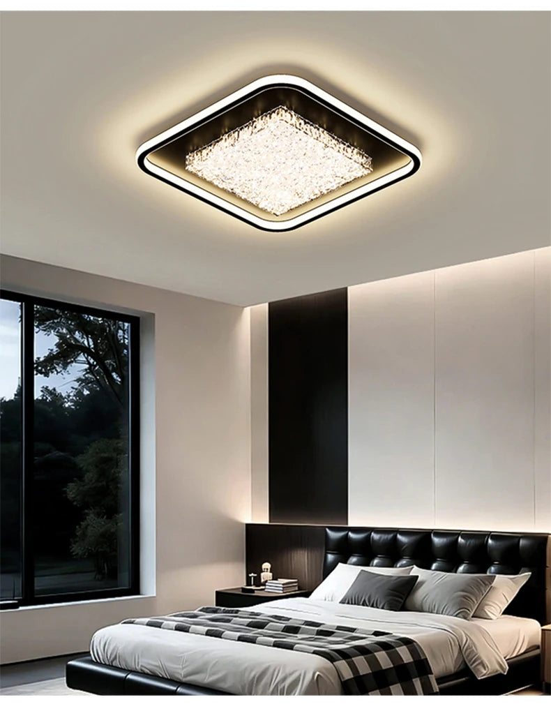 Modern Luxury Square LED Embedded Ceiling Light Round Crystal Inlaid Dimmable Bedroom Study Home Indoor Lighting Decoration Lamp