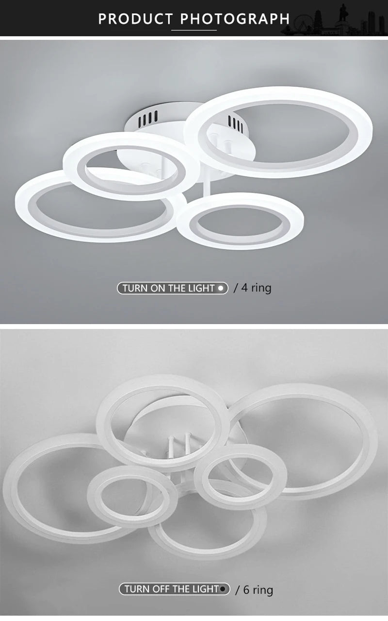 Nordic LED Ceiling Light Circular Acrylic with Remote Control Dimming Ceiling Lamp Living Room Dining Room Bedroom Decor Lights