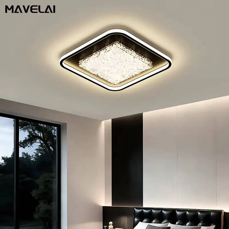 Modern Luxury Square LED Embedded Ceiling Light Round Crystal Inlaid Dimmable Bedroom Study Home Indoor Lighting Decoration Lamp