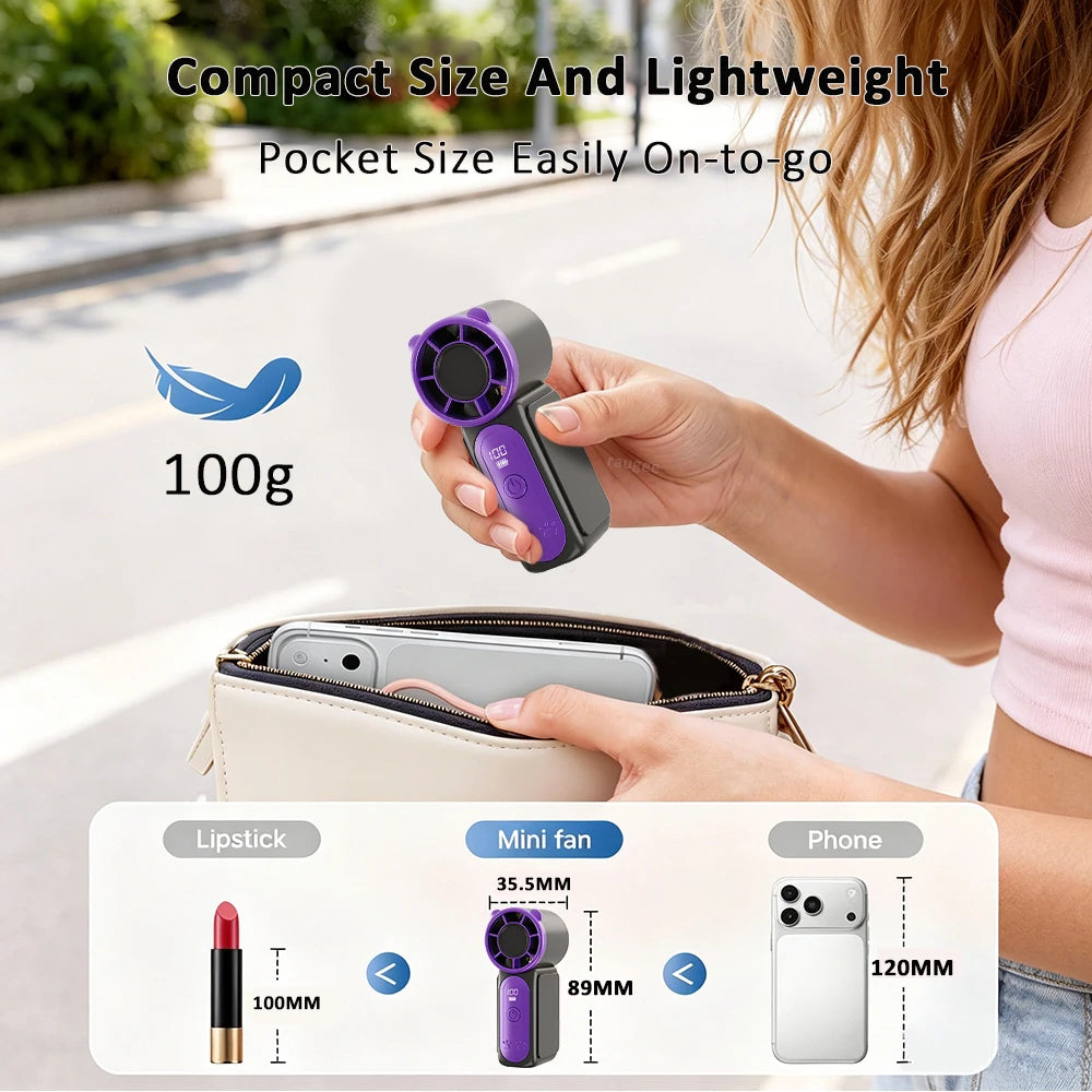Mini Portable Fan High Speed 100 Wind Electric Handheld Fan USB Rechargeable Small Desk Fan for Outdoor Camping Pocket Hand Fan
