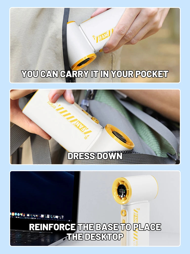 New Portable Turbo Small Air Cannon Handheld Fan 100 Wind Speeds Adjustable Mini Electric Fan USB Charging Fan Outdoor Mini Fan