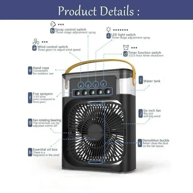 New LED 3 In 1 Fan AIr Conditioner Household Mini Air Cooler  Night Light Portable Humidifier Air Adjustment Fan Office Home Fan