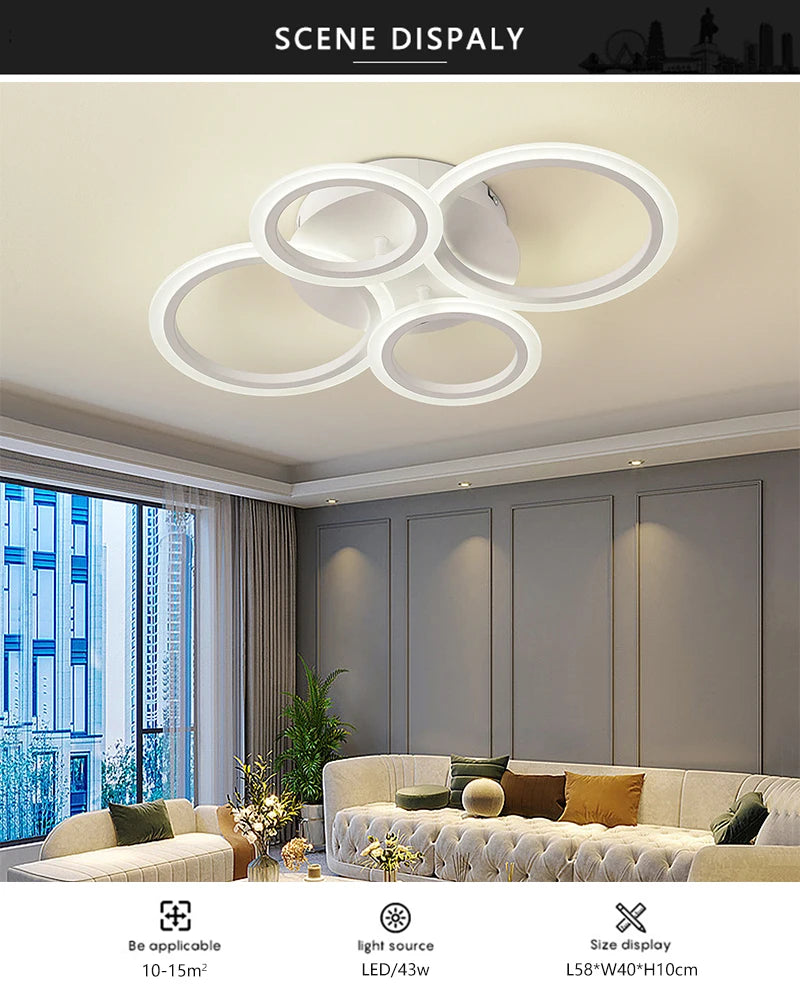 Nordic LED Ceiling Light Circular Acrylic with Remote Control Dimming Ceiling Lamp Living Room Dining Room Bedroom Decor Lights