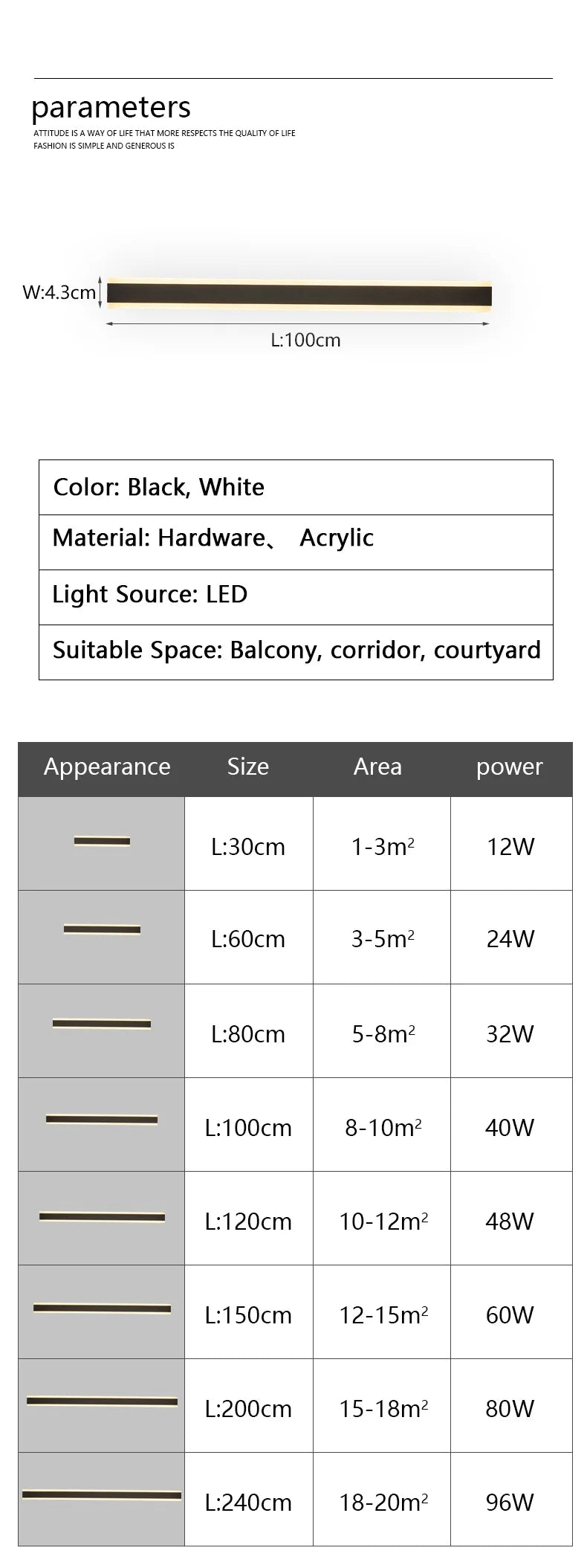 Outdoor Wall Lamps Waterproof Line Minimalist wall Lights Long Strip IP65 Garden park Decoration Villa Background Wall Lights