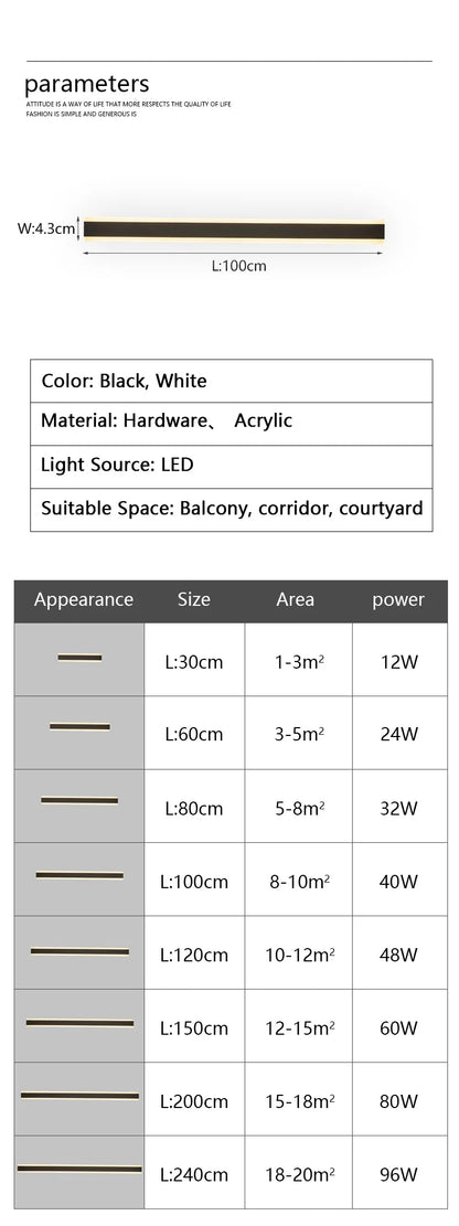 Outdoor Wall Lamps Waterproof Line Minimalist wall Lights Long Strip IP65 Garden park Decoration Villa Background Wall Lights