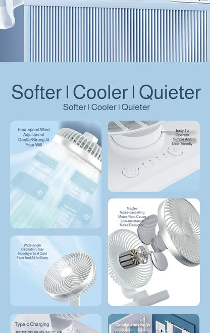 New oscillating electric fan 360-degree oscillation wireless charging air circulator fan multi-speed adjustable minimalist style