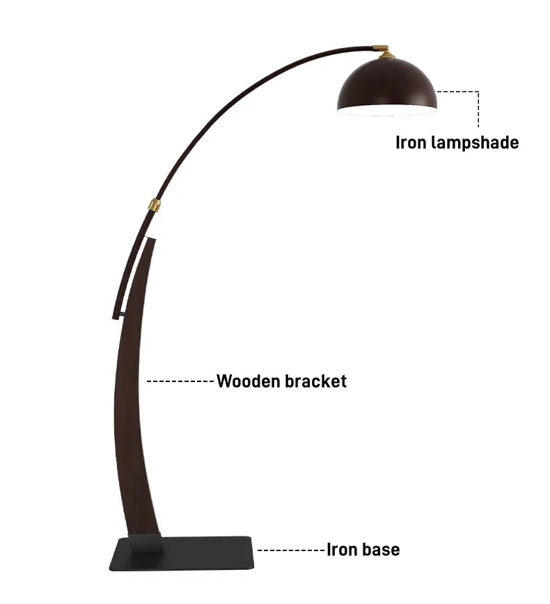 Nordic ARC Floor Lamp Retro Wooden Standing Lamp For Homestay Living Room Sofa Side Study Bedroom Bedside Reading Stand Lighting