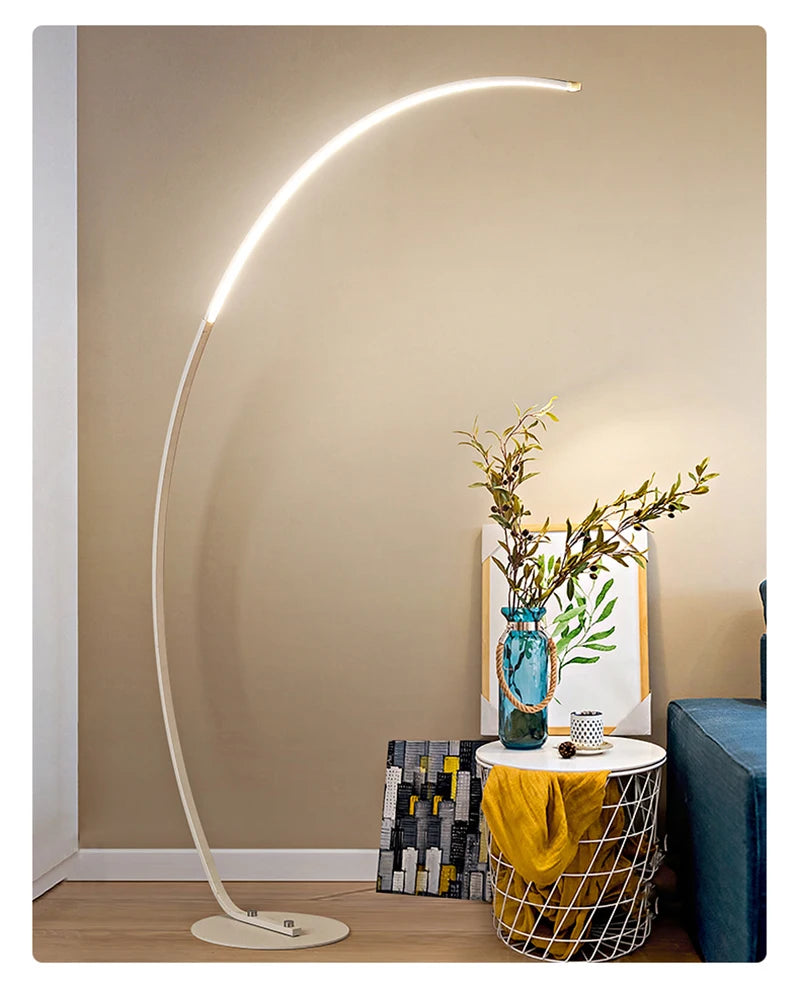 Nordic Designer Curved Aluminum LED Floor Lamp Modern Standing Light for Living Room Bedroom Bedside Room Decorative Lighting