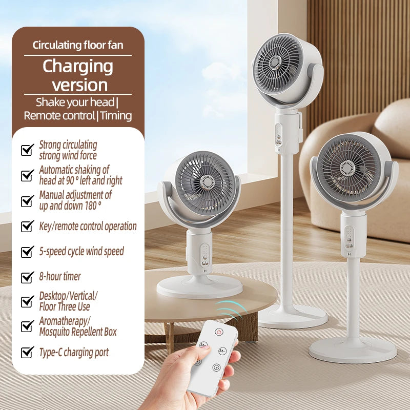 Stand Fan Rechargeable Oscillating 5 Speed Height Adjustable Air Circulator for Home Indoor Office Portable