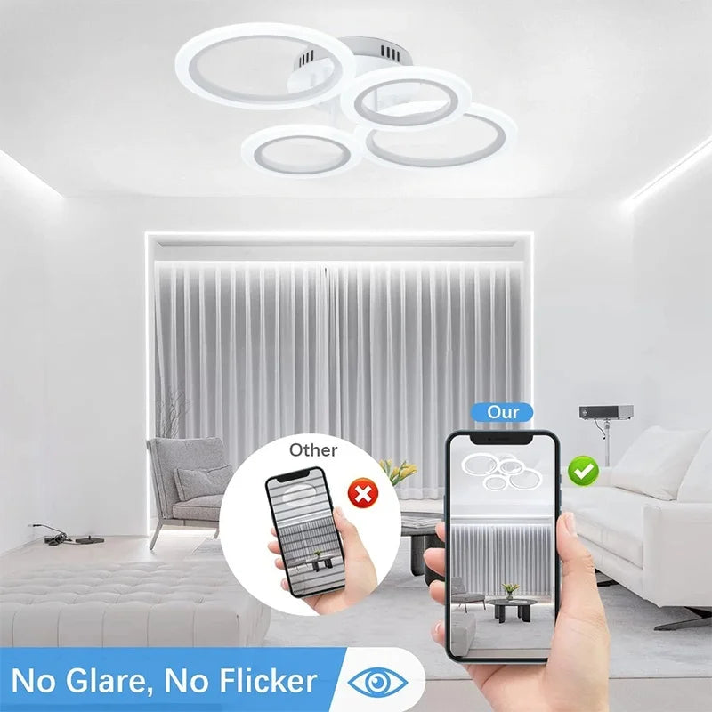 Nordic LED Ceiling Light Circular Acrylic with Remote Control Dimming Ceiling Lamp Living Room Dining Room Bedroom Decor Lights