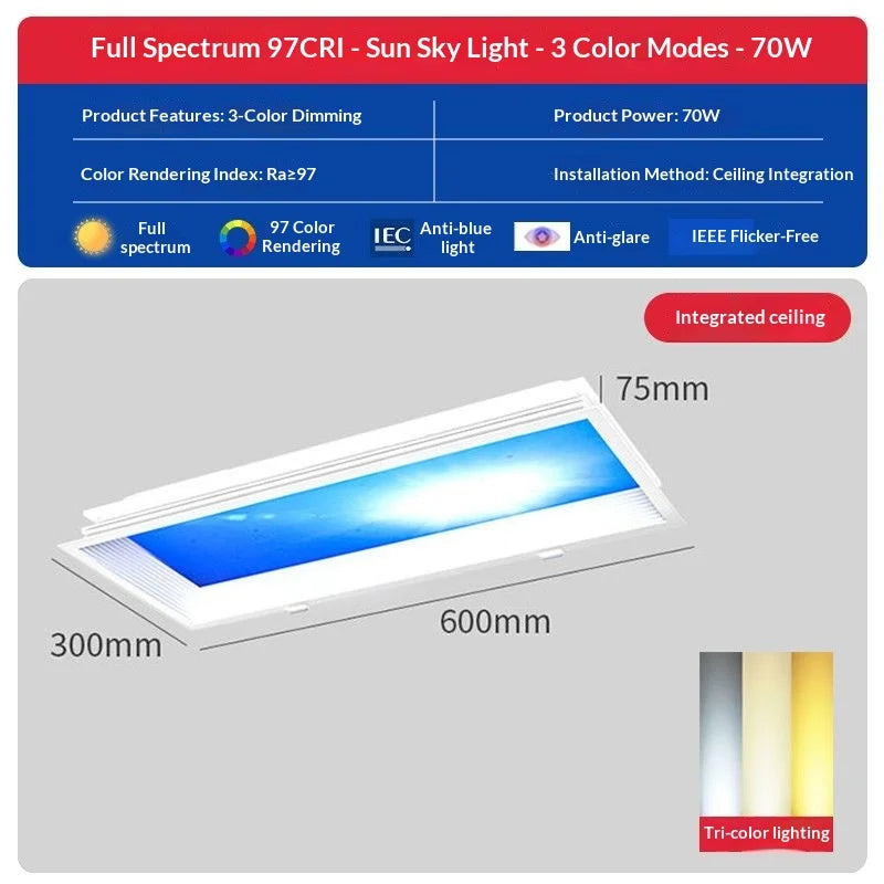Natural Sky Light LED Embedded Ceiling Lamp Blue Sky Window Effect for Living Room Bedroom Basement Home Decor Room Decoration