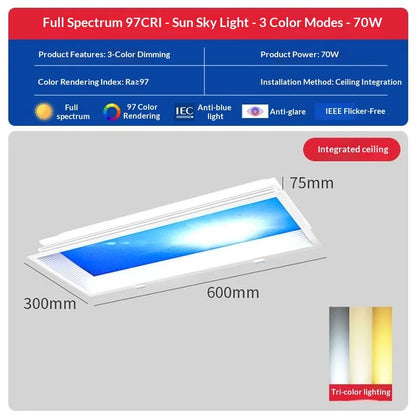Natural Sky Light LED Embedded Ceiling Lamp Blue Sky Window Effect for Living Room Bedroom Basement Home Decor Room Decoration