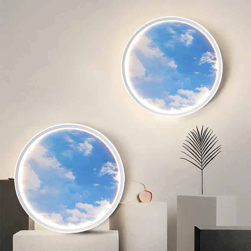 Blue Sky and White Clouds Circular Acrylic LED Ceiling Lamp Minimalist Bedroom Lighting Home Living Room Study Atmosphere Lights