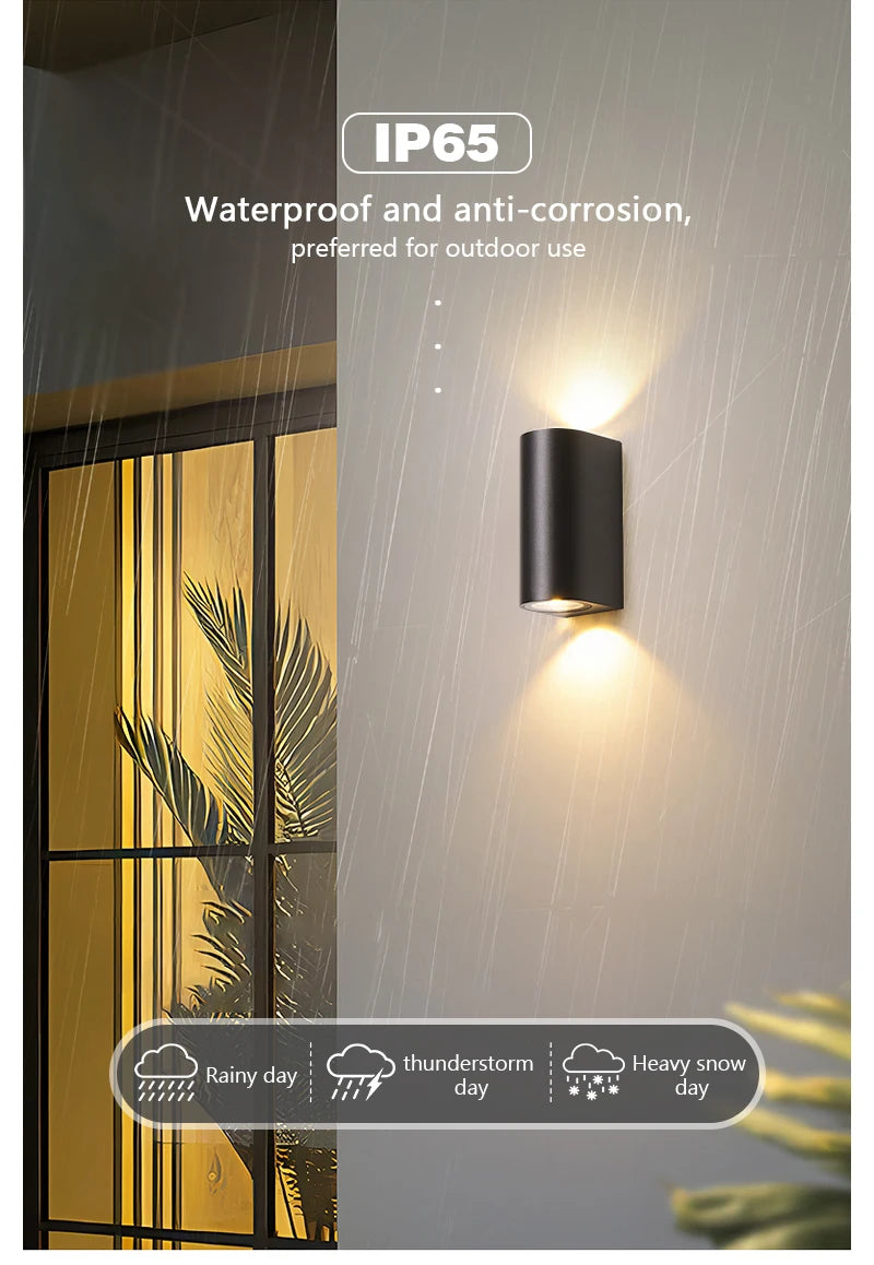 Waterproof LED Outdoor Wall Lamp IP65 Upper Lower Lighting Porch Garden Lamp Indoor Bedroom Bedside Home Decor Wall Light
