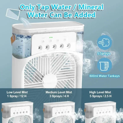 New 3 In 1 Portable Fan AIr Conditioner Household Mini Air Cooler LED Night Light Humidifier Air Adjustment Fan Office Home Fan