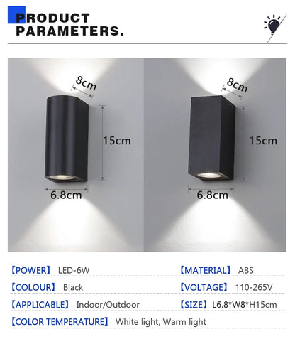 Waterproof LED Outdoor Wall Lamp IP65 Upper Lower Lighting Porch Garden Lamp Indoor Bedroom Bedside Home Decor Wall Light