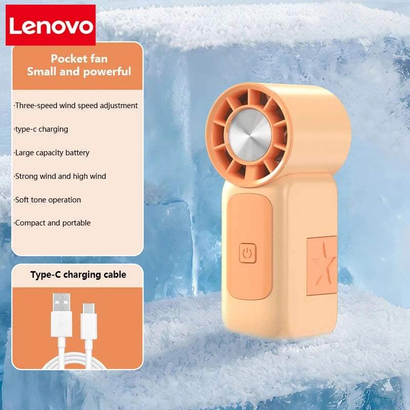 Lenovo High-Speed Strong Wind Handheld Mini Air Cannon Fan USB Rechargeable Portable Cooling Small Fan For Outdoor