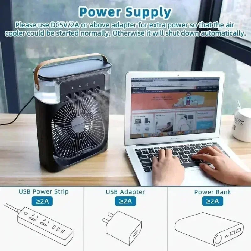 New LED 3 In 1 Fan AIr Conditioner Household Mini Air Cooler  Night Light Portable Humidifier Air Adjustment Fan Office Home Fan