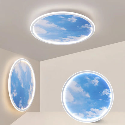 Blue Sky and White Clouds Circular Acrylic LED Ceiling Lamp Minimalist Bedroom Lighting Home Living Room Study Atmosphere Lights