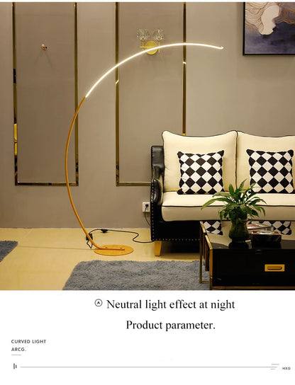 Nordic Designer Curved Aluminum LED Floor Lamp Modern Standing Light for Living Room Bedroom Bedside Room Decorative Lighting