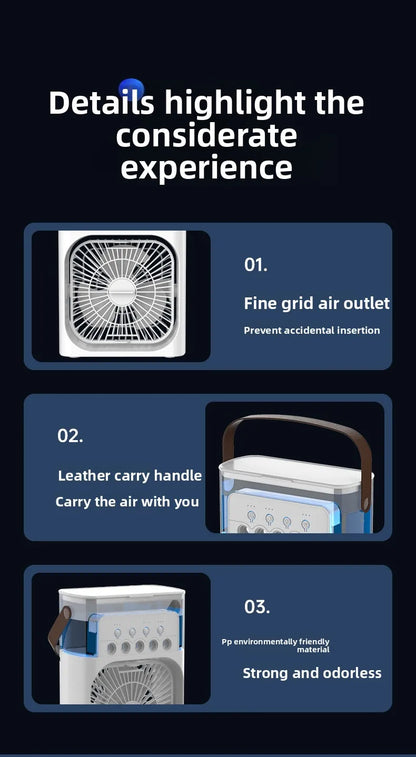 New 3 In 1 Fan AIr Conditioner Household Small Air Cooler LED Night Light Portable Humidifier Air Adjustment Fan Office Home Fan