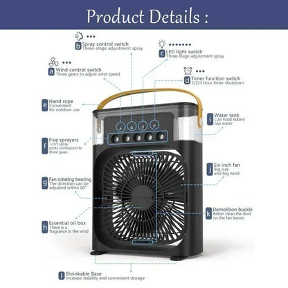 New 3 In 1 Fan AIr Conditioner Household Mini Air Cooler LED Night Light Portable Humidifier Air Adjustment Fan Office Home Fan
