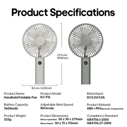 New Portable Folding Handheld Fan 3600mAh Desktop Rechargeable Fan 100-speed Wind Angle Adjustable for Home Outdoor Travel