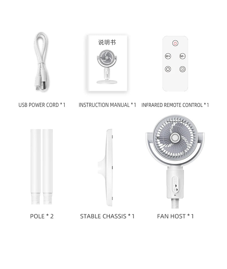 Stand Fan Rechargeable Oscillating 5 Speed Height Adjustable Air Circulator for Home Indoor Office Portable