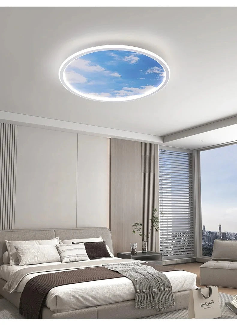Blue Sky and White Clouds Circular Acrylic LED Ceiling Lamp Minimalist Bedroom Lighting Home Living Room Study Atmosphere Lights