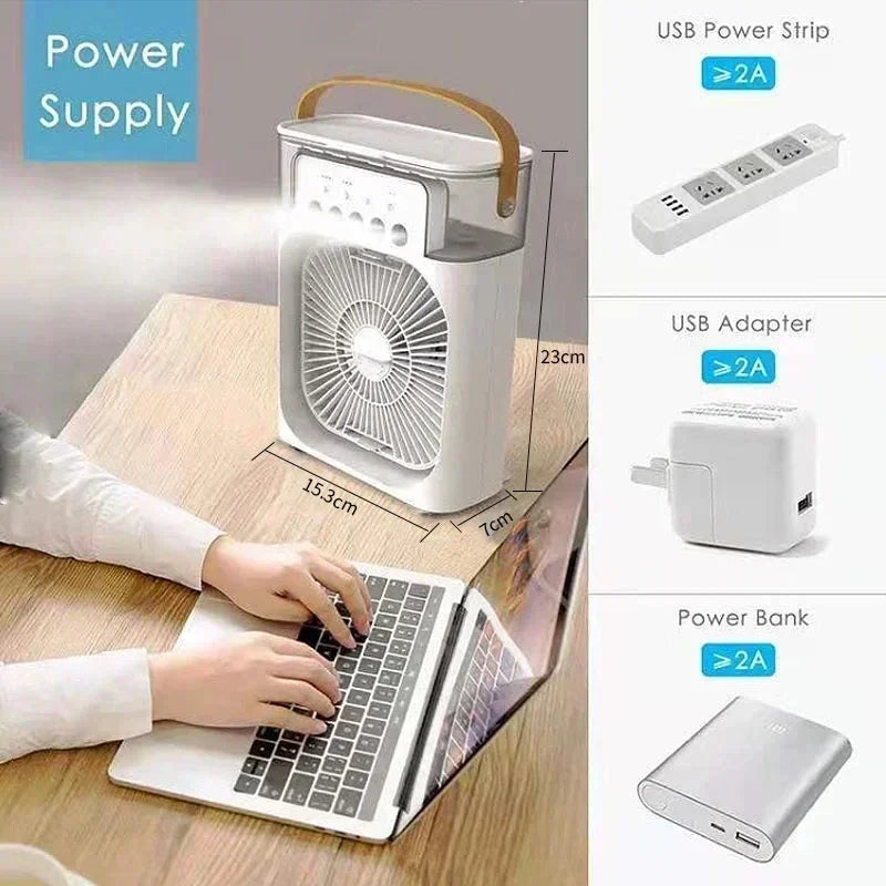 New LED 3 In 1 Fan AIr Conditioner Household Mini Air Cooler Night Light Portable Humidifier Air Adjustment Fan Office Home Fan