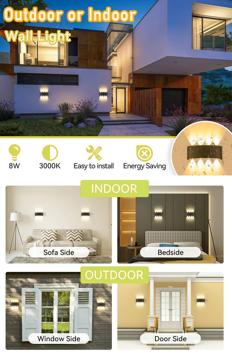LED Wall Lamp Outdoor Waterproof IP65 Garden Lighting A85-265V Interior Wall Light Indoor For Bedroom Stairs Fixture Wall Lamps