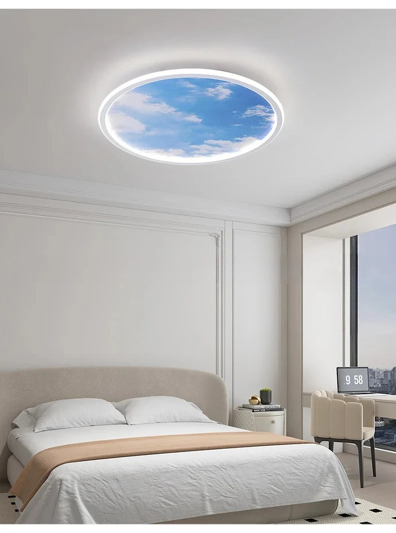 Blue Sky and White Clouds Circular Acrylic LED Ceiling Lamp Minimalist Bedroom Lighting Home Living Room Study Atmosphere Lights
