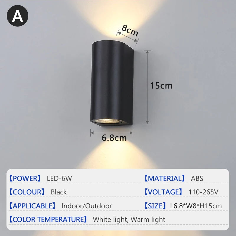 Waterproof LED Outdoor Wall Lamp IP65 Upper Lower Lighting Porch Garden Lamp Indoor Bedroom Bedside Home Decor Wall Light