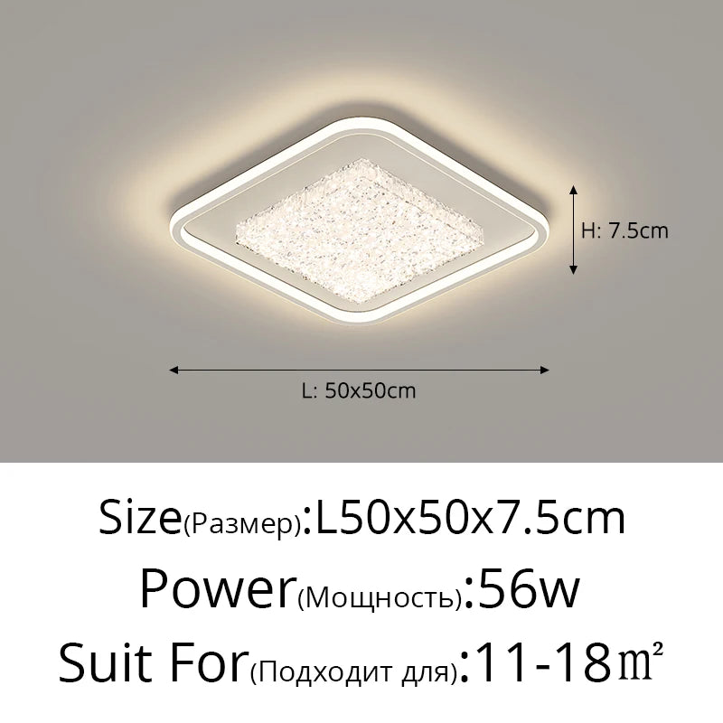 Modern Luxury Square LED Embedded Ceiling Light Round Crystal Inlaid Dimmable Bedroom Study Home Indoor Lighting Decoration Lamp