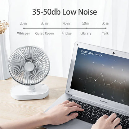 Wireless Desktop Fan 7 Inch Oscillating 4 Speeds Rechargeable USB Air Cooling Fan 90° Adjust Portable Home Office Camping Fan