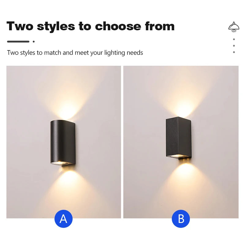 Waterproof LED Outdoor Wall Lamp IP65 Upper Lower Lighting Porch Garden Lamp Indoor Bedroom Bedside Home Decor Wall Light