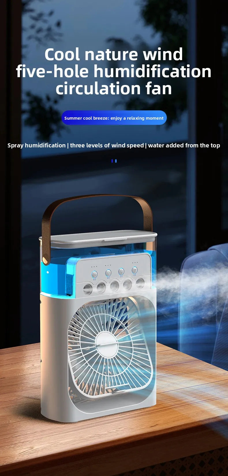 New 3 In 1 Fan AIr Conditioner Household Small Air Cooler LED Night Light Portable Humidifier Air Adjustment Fan Office Home Fan