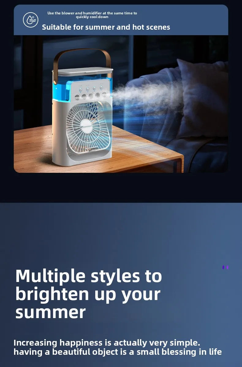 New 3 In 1 Fan AIr Conditioner Household Small Air Cooler LED Night Light Portable Humidifier Air Adjustment Fan Office Home Fan
