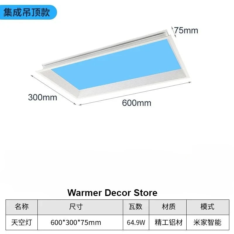 Modern LED Blue Sky Ceiling Lamp Smart Brightness Dimmable Round Ceiling light for Living Room Bedroom Kitchen Moon Lighting