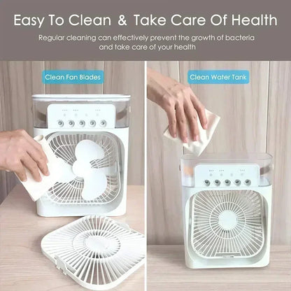 New 3 In 1 Fan AIr Conditioner Household Mini Air Cooler LED Night Light Portable Humidifier Air Adjustment Fan Office Home Fan