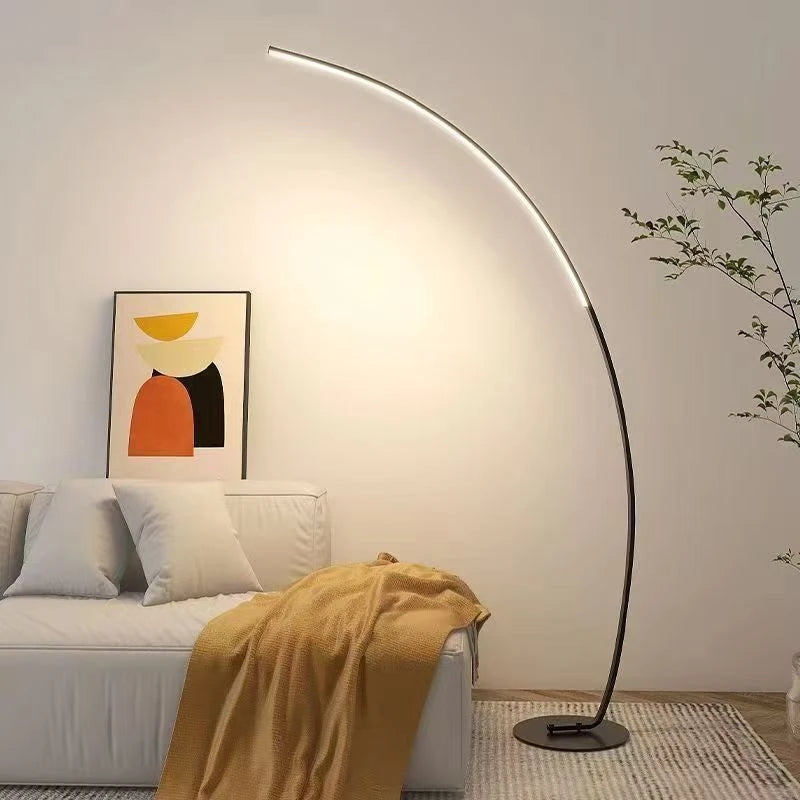 Nordic Designer Curved Aluminum LED Floor Lamp Modern Standing Light for Living Room Bedroom Bedside Room Decorative Lighting