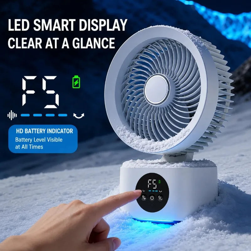 2026 New Air Circulation Fan Rechargeable AI Voice Control 5 Speed Oscillating Desktop Wall Mount Hanging Fan LED Display Home