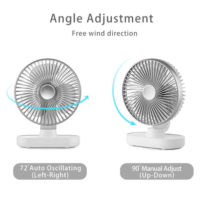 Wireless Desktop Fan 7 Inch Oscillating 4 Speeds Rechargeable USB Air Cooling Fan 90° Adjust Portable Home Office Camping Fan