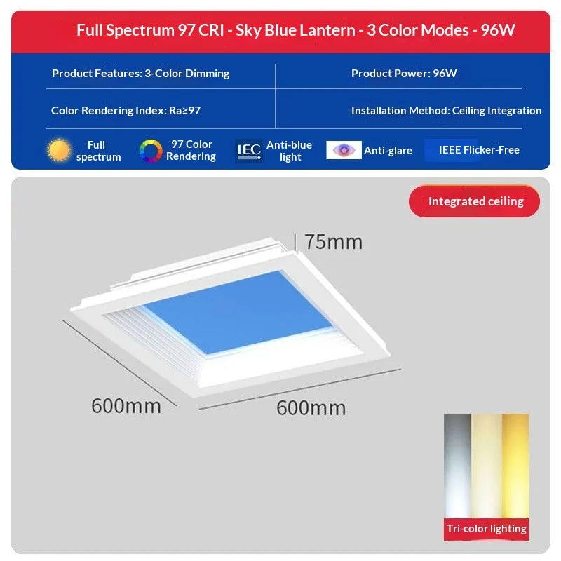 Natural Sky Light LED Embedded Ceiling Lamp Blue Sky Window Effect for Living Room Bedroom Basement Home Decor Room Decoration