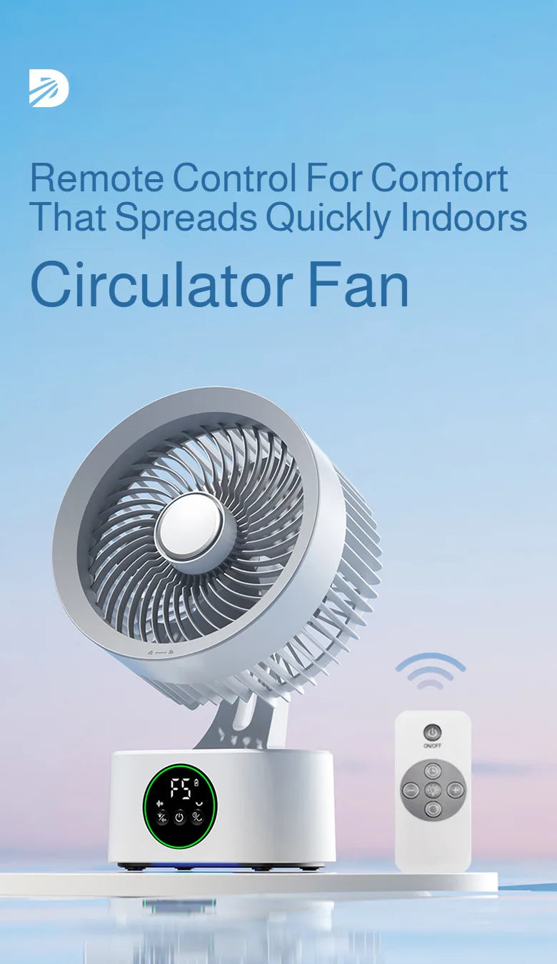 2026 New Air Circulation Fan Rechargeable AI Voice Control 5 Speed Oscillating Desktop Wall Mount Hanging Fan LED Display Home