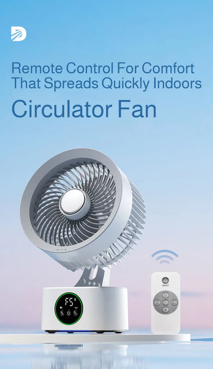 2026 New Air Circulation Fan Rechargeable AI Voice Control 5 Speed Oscillating Desktop Wall Mount Hanging Fan LED Display Home